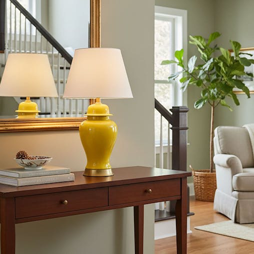 SOGA 2X Oval Ceramic Table Lamp with Gold Metal Base Desk Lamp Yellow
