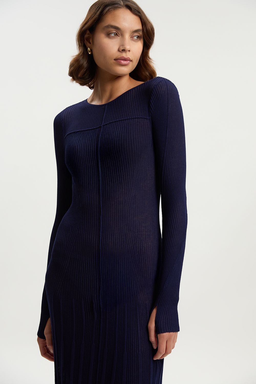 KarenMillen Drapey Sheer Rib Knitted Midi Dress