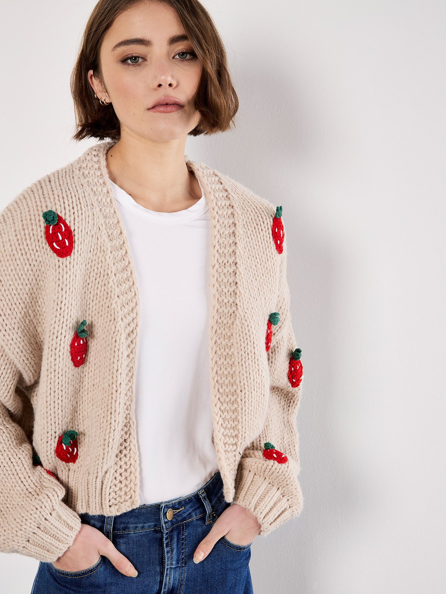 Apricot Chunky Knit Strawberry Cardigan