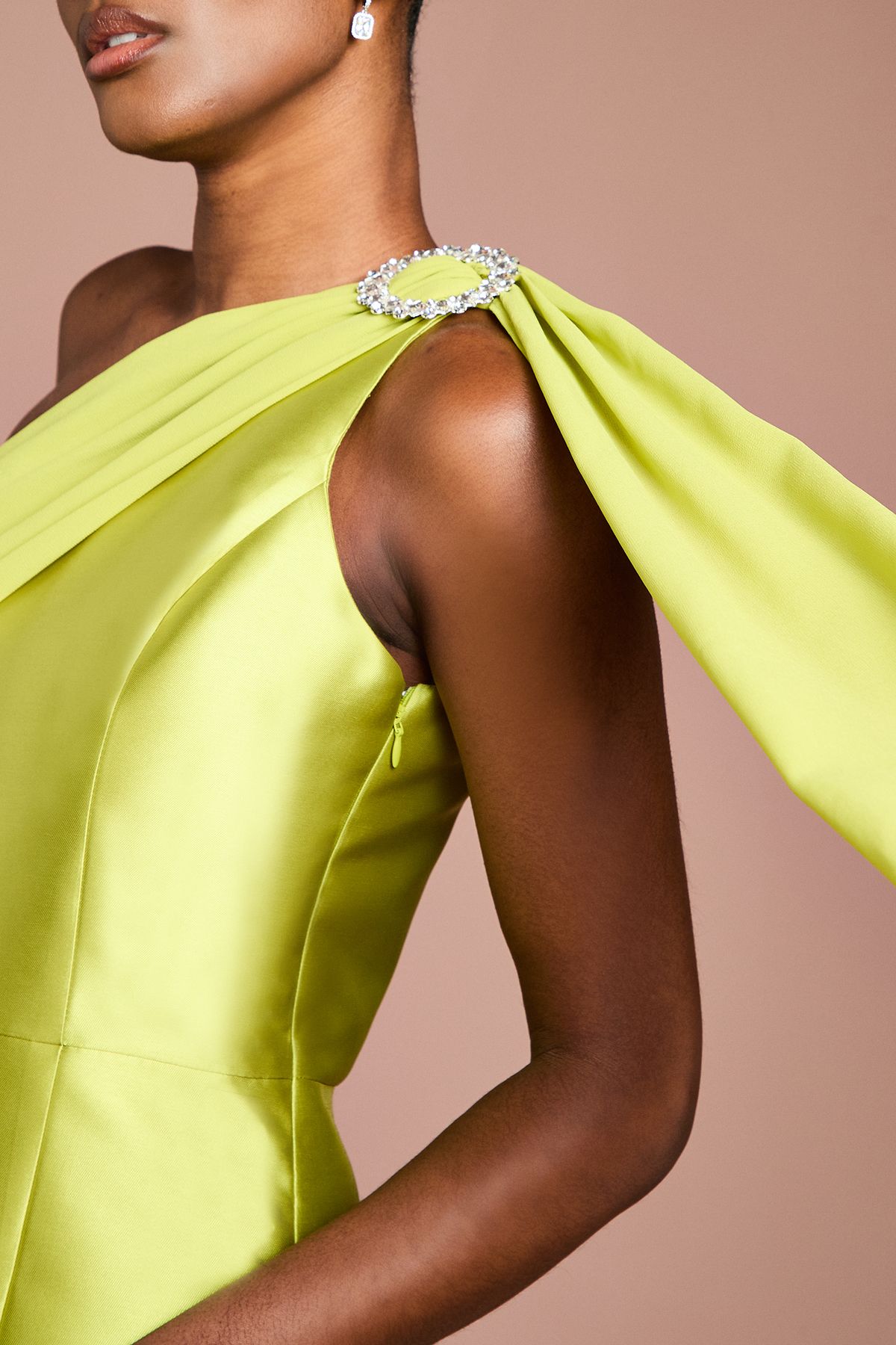 Coast One Shoulder Twill Gown With Diamante Brooch
