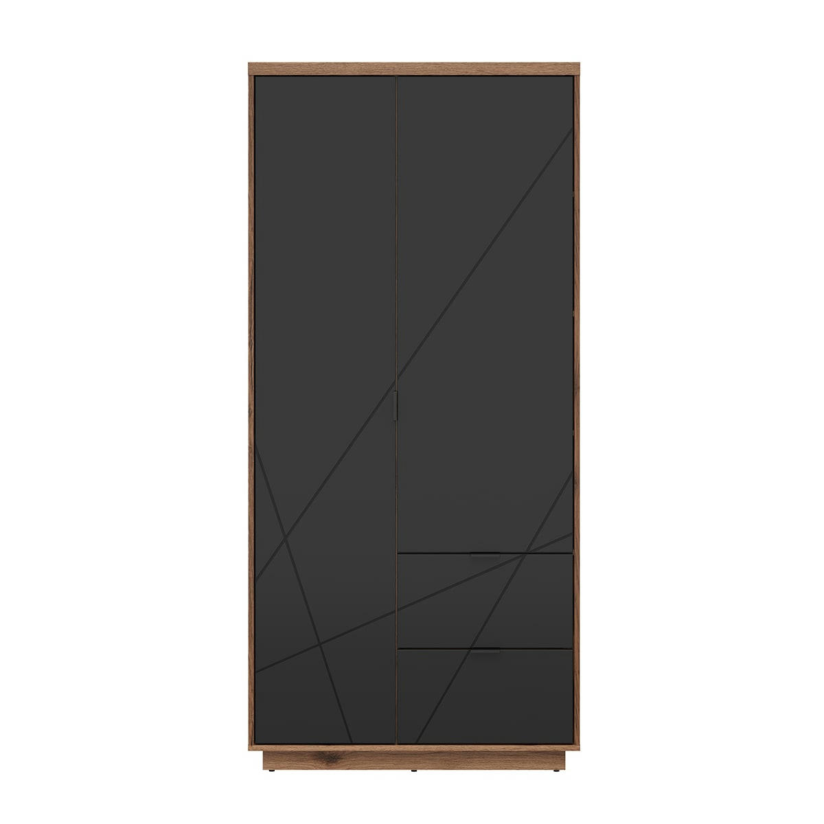 - Armoire 2 portes 2 tiroirs noir et naturel