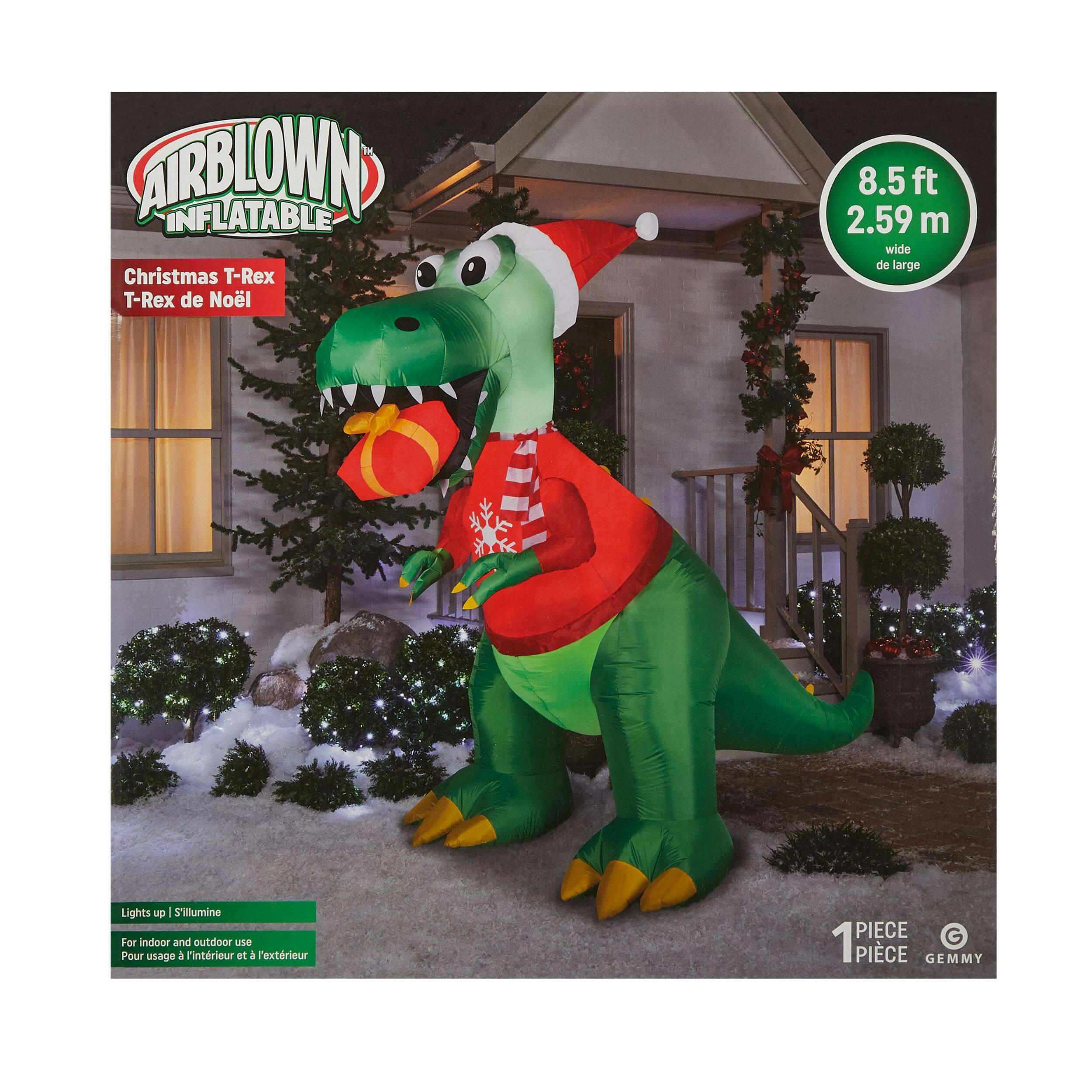Gemmy Airblown® Holiday Dinosaur Christmas Decoration, 8.5-ft