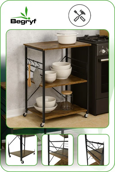 STOLIK na kółkach SZAFKA stół barowy PÓŁKA loft nowoczesneBEGRYF 60x40x90