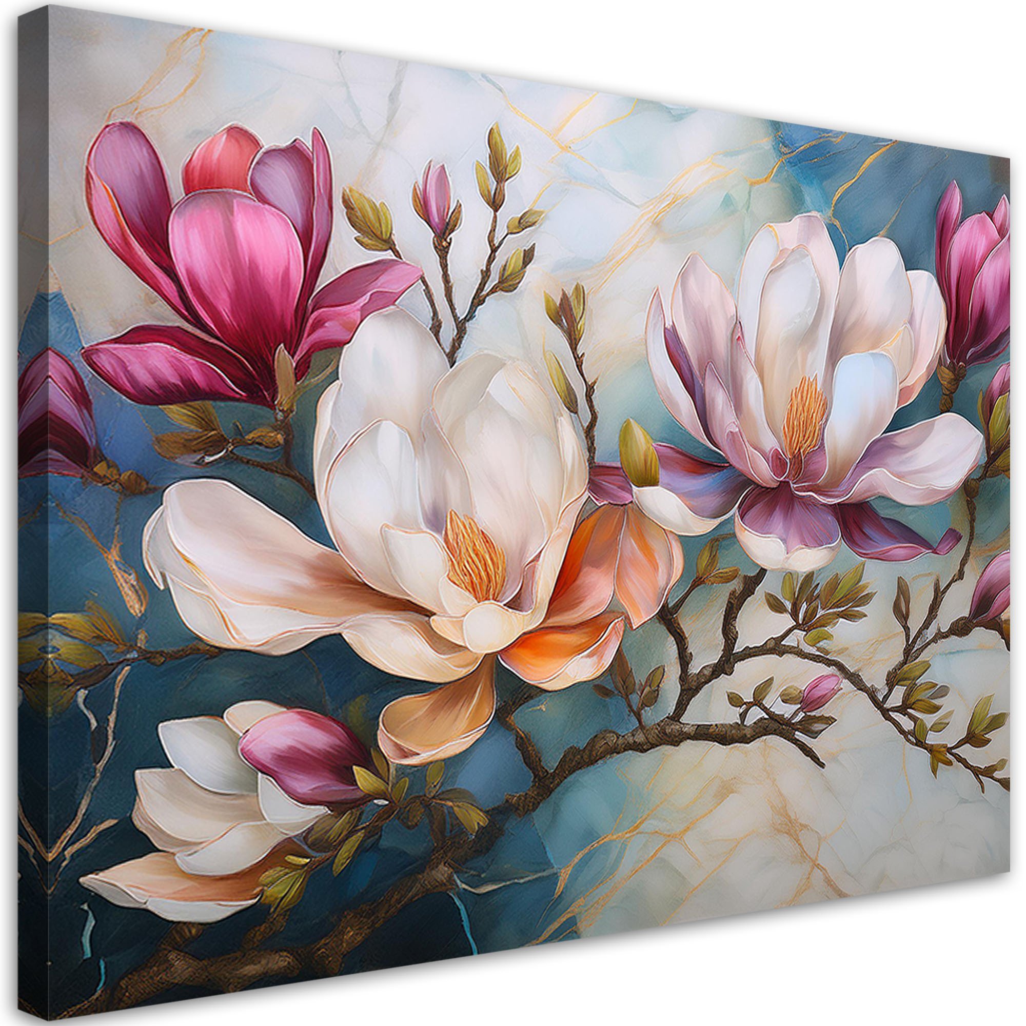 Feeby Obraz na płótnie, Magnolie Kolorowe Kwiaty Marmur 60x40