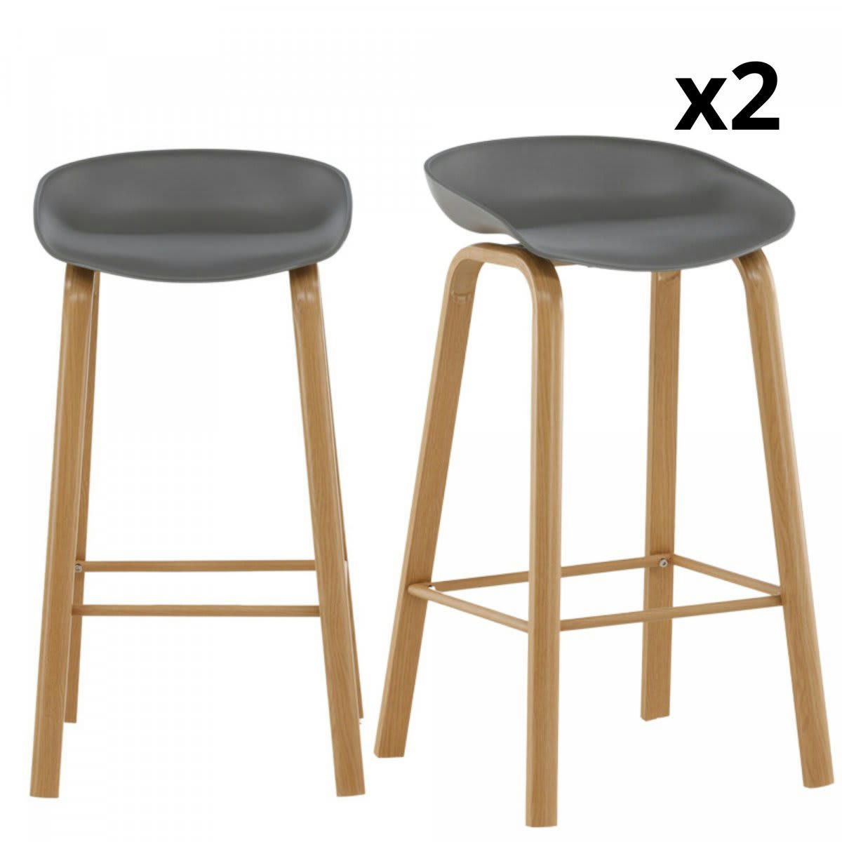 DORIANA - Lot de 2 tabourets de bar en métal gris