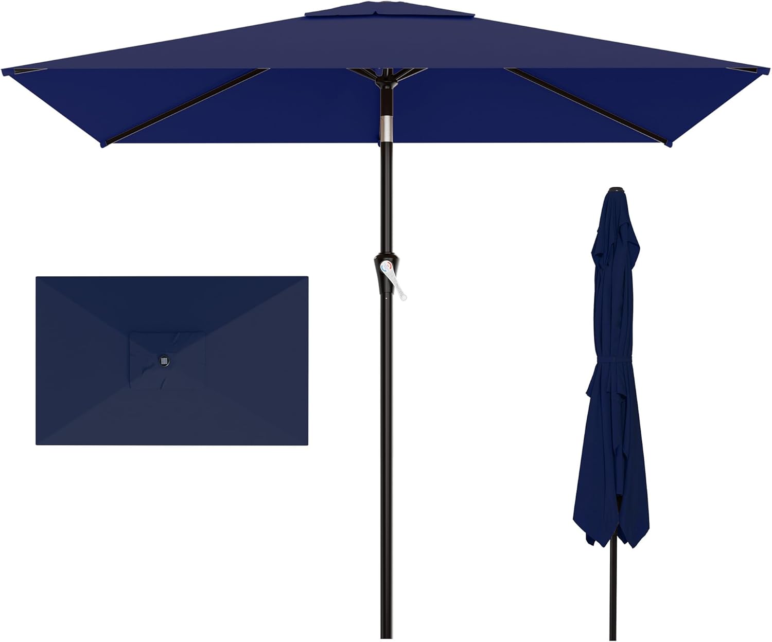 AreShark 6.5' x 10' Rectangular Patio Umbrellas for Outdoor, Outdoor Table Umbrella, Large Outdoor Patio Umbrellas with 6 Sturdy Ribs for Pool, Garden, Deck & Market (Navy)