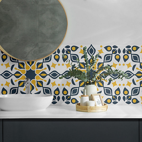 Panneau Mural Wallfluent 50x50 cm Motif Floral Symétrique 4 pièces