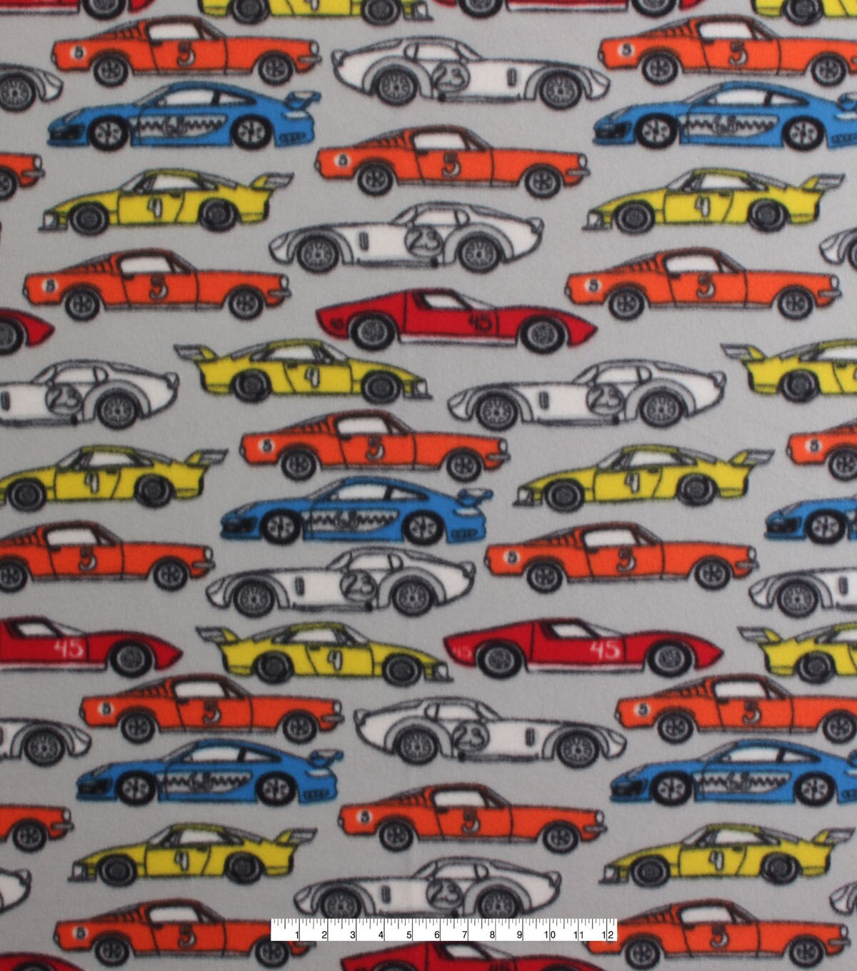 Racing Cars on Gray Blizzard Fleece Fabric