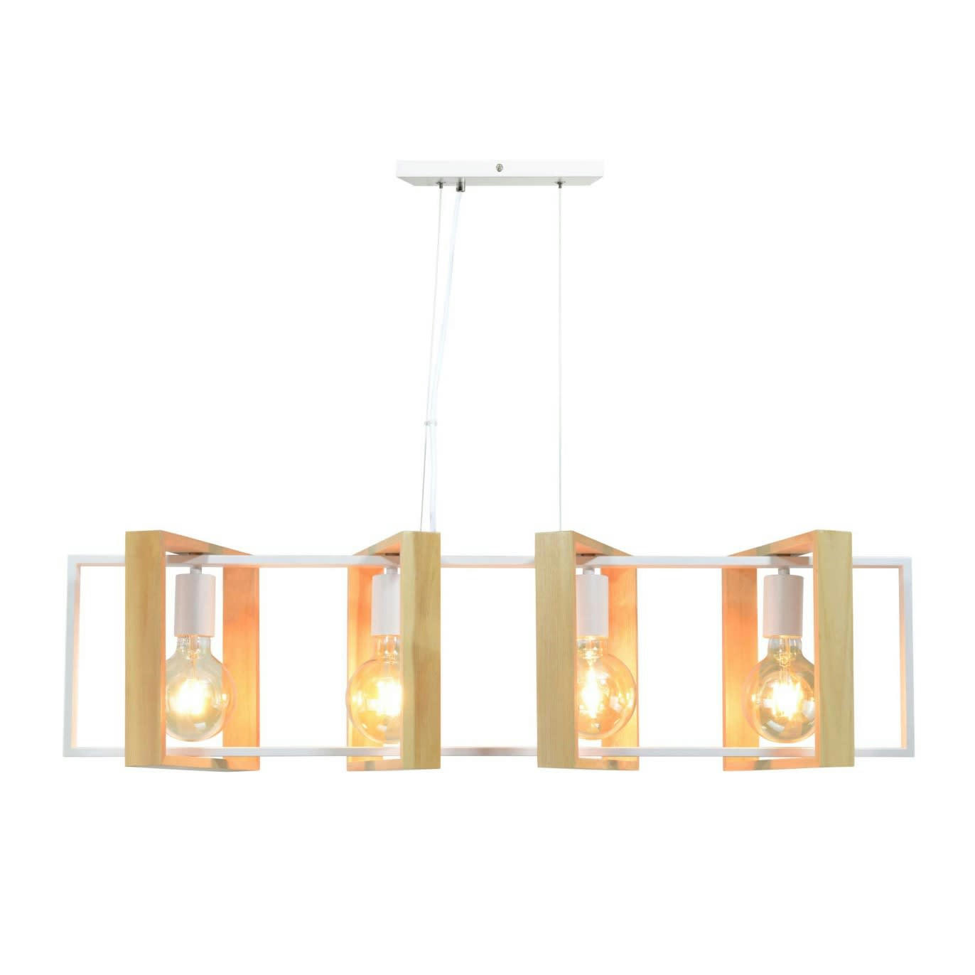 WOOLI - Suspension 4 lumières en métal blanc et bois naturel