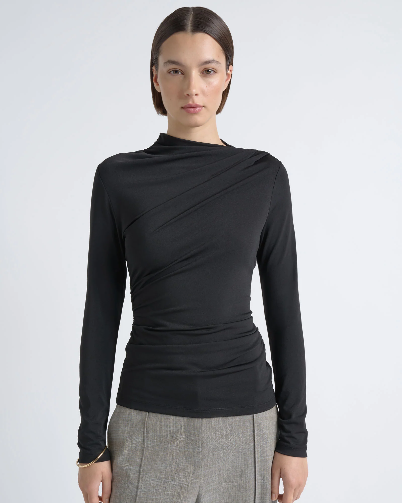Crepe Mesh Gathered Top
