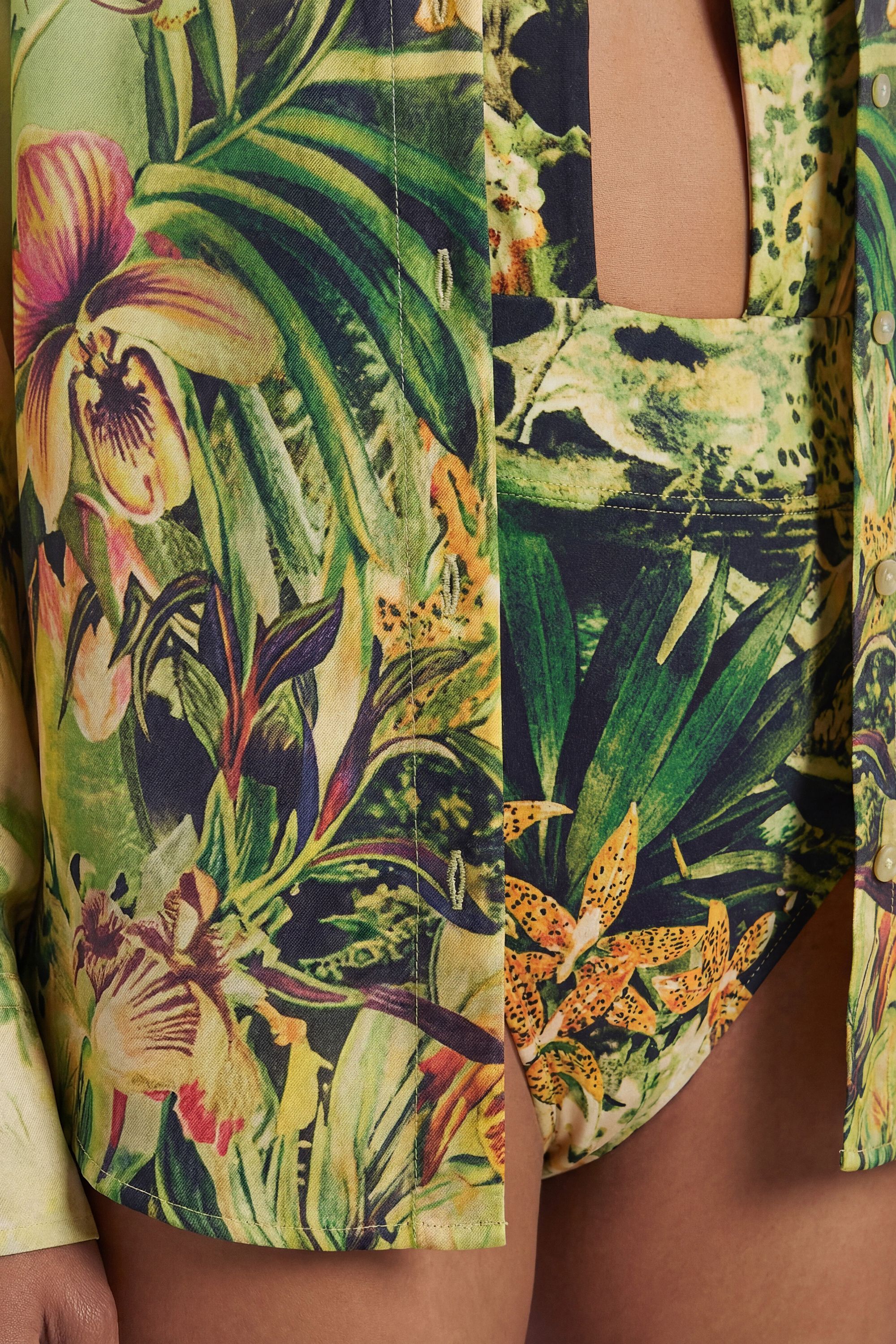 KarenMillen Beach Tropical Spun Viscose Cover Up Shirt