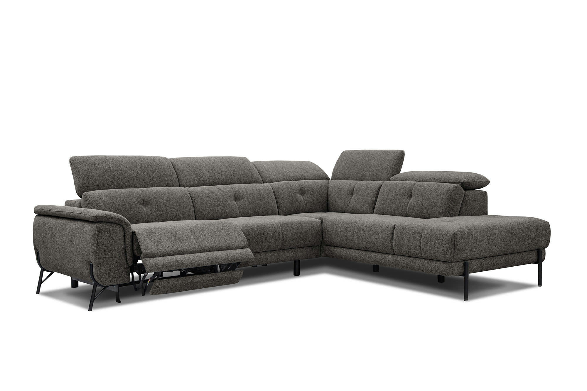 AVENA - Canapé d'angle droit 5 places avec une relax électrique tissu marron