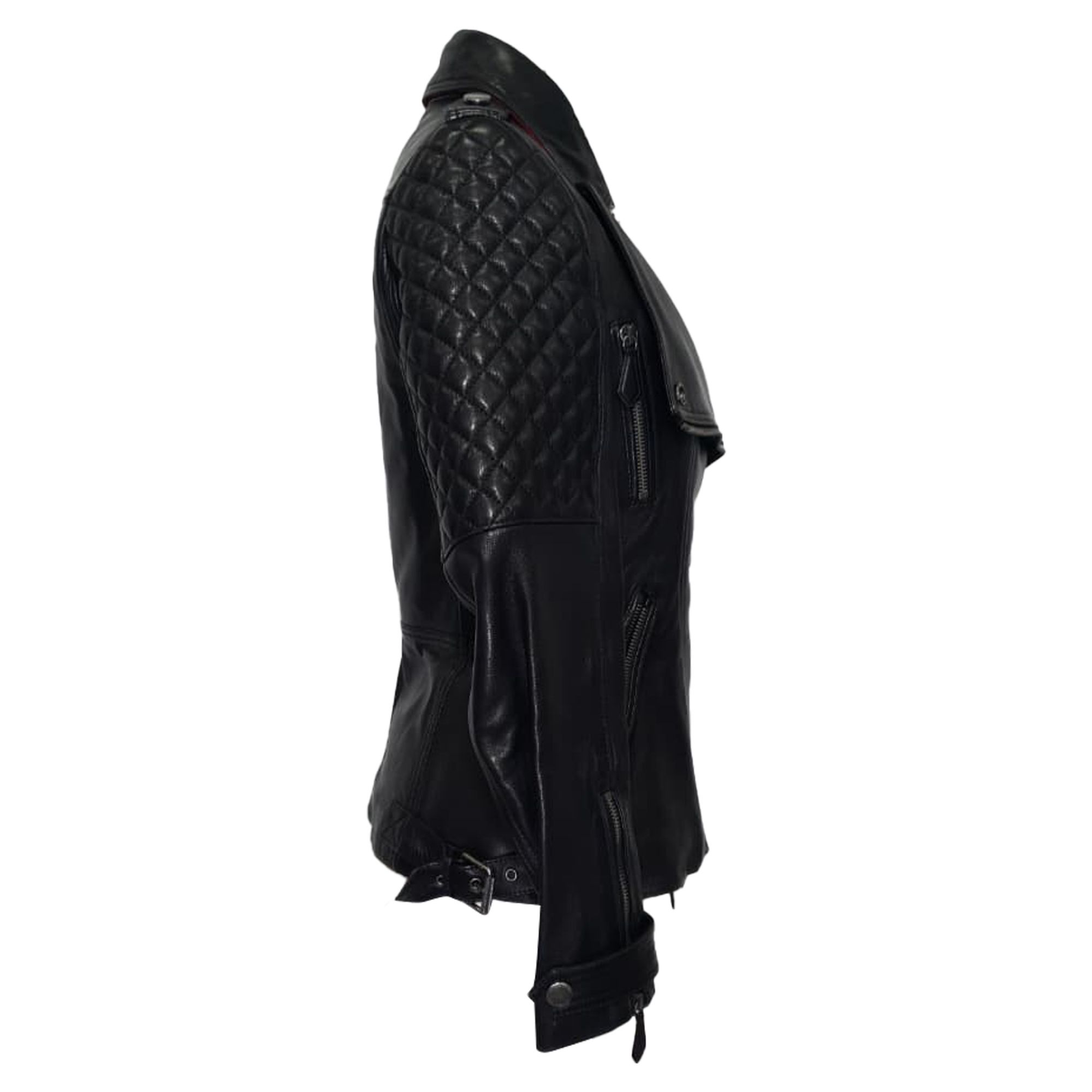 Burberry Preloved Quilted Accent Biker Jacket in Black Lamb Leather