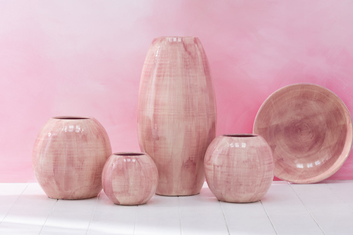 J-Line bloempot Handgeschilderd - keramiek - roze - large - Ø 28 cm