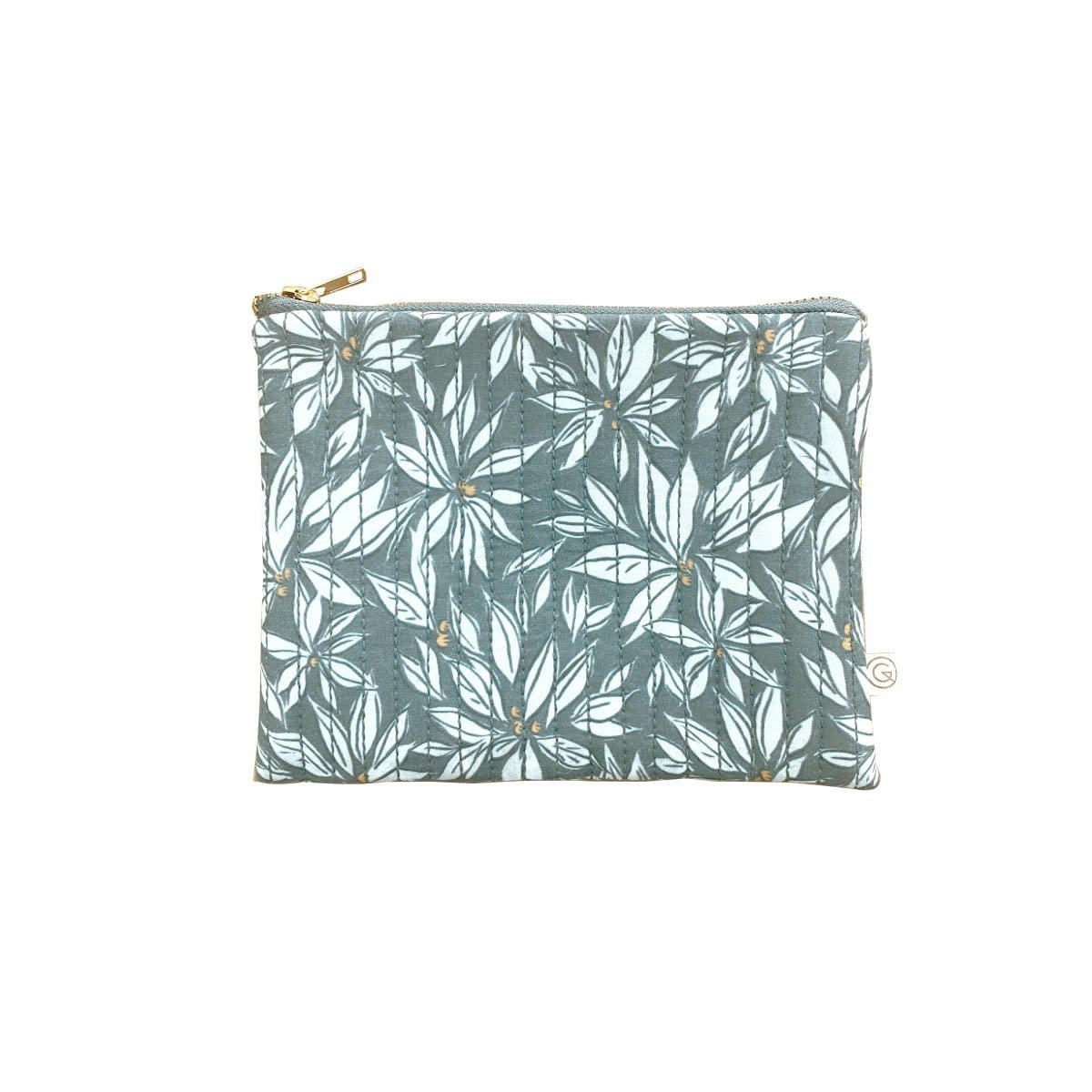 LA CABANE - Pochette en coton imprimé feuille bleue