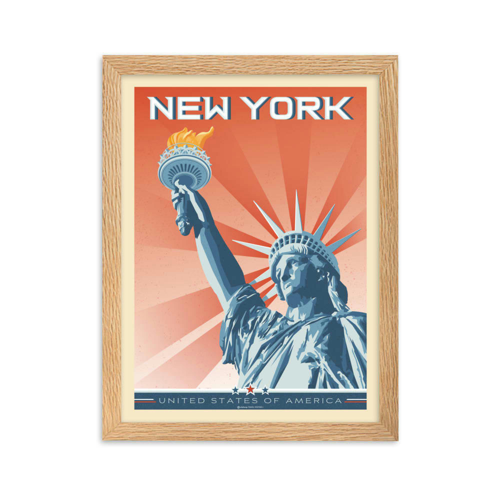 - Affiche New York Statue de la Liberté avec Cadre (Bois) 21x29,7 cm