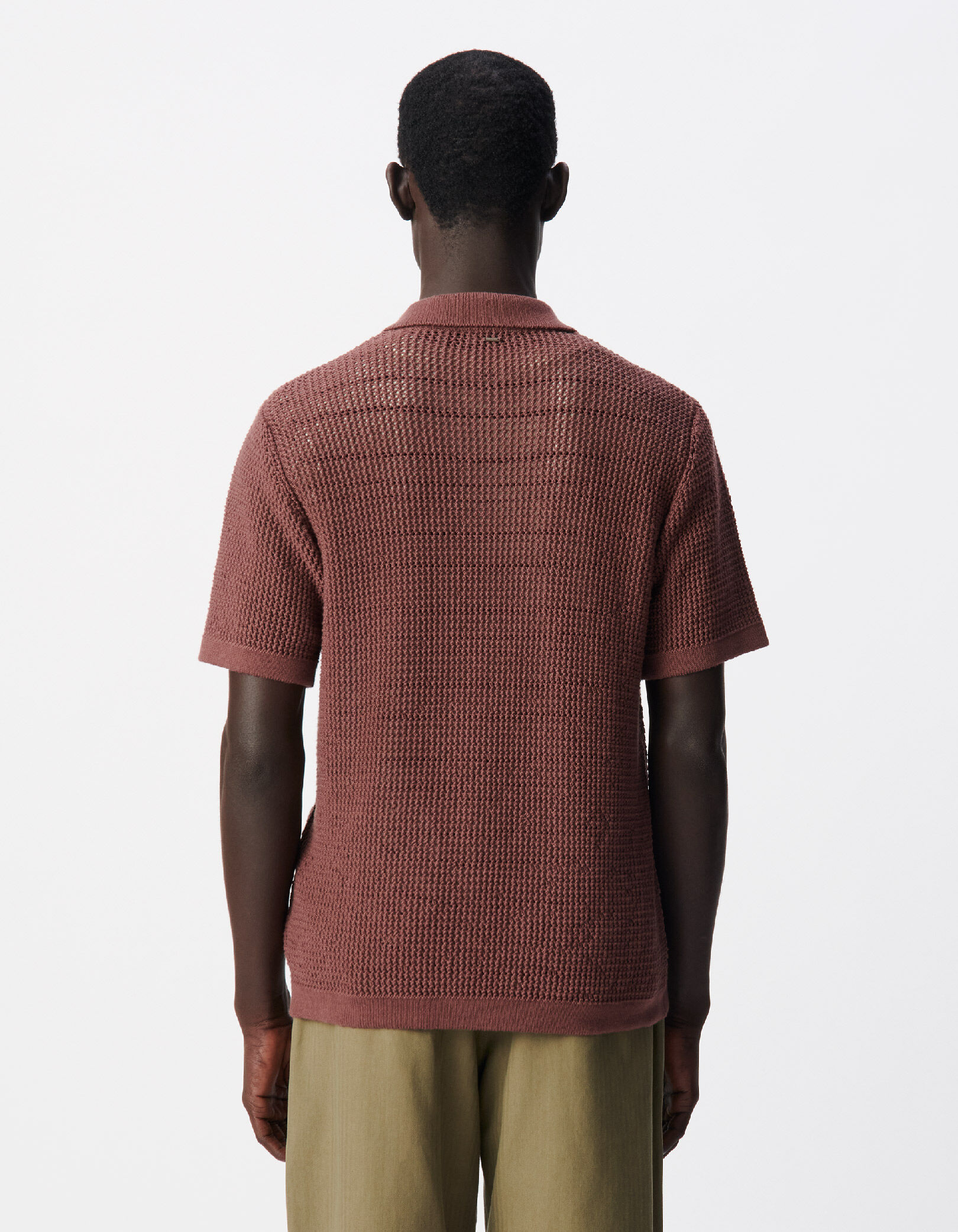 Polo marron tricot ajouré Homme