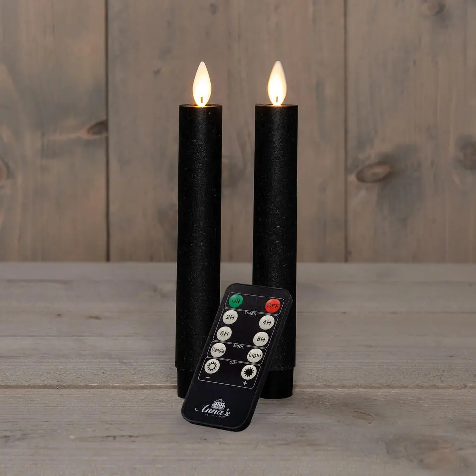 Anna's Collection LED dinerkaarsen - 2x st - zwart - 18 cm