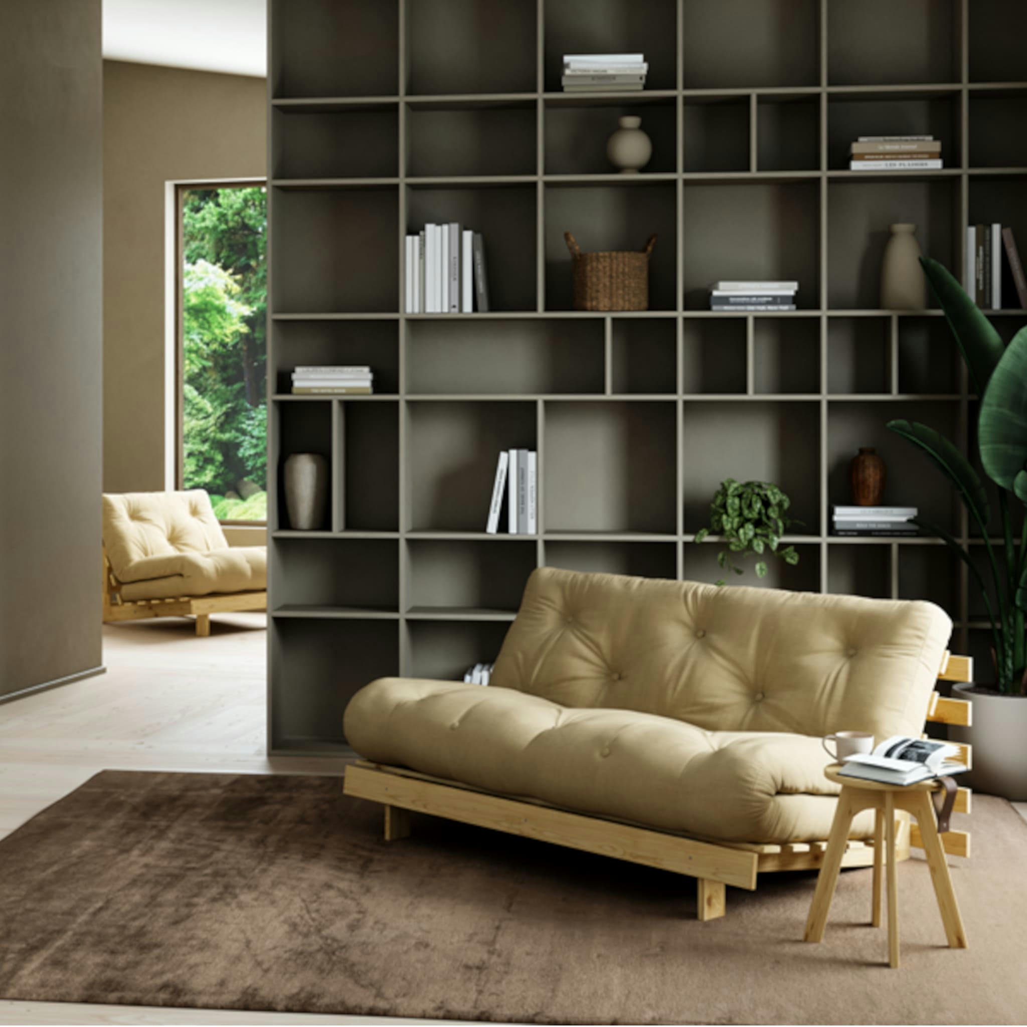 - Canapé convertible en pin massif avec futon gris 160x200