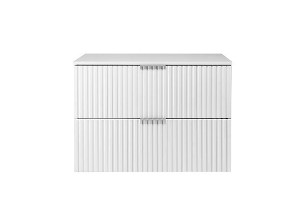 Meuble vasque, Blanc, 80 x 57 x 46 cm, poignée argentée   Plan de travail