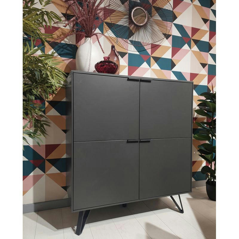 ONYX - Armoirette 4 portes gris anthracite et plateau céramique