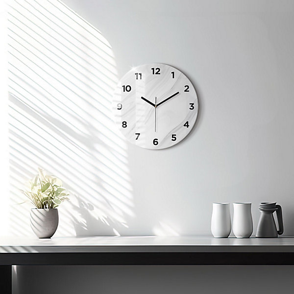 Horloge murale Wallfluent fi30 cm Avec chiffres Aiguilles noires Marbre décoratif 1 pcs