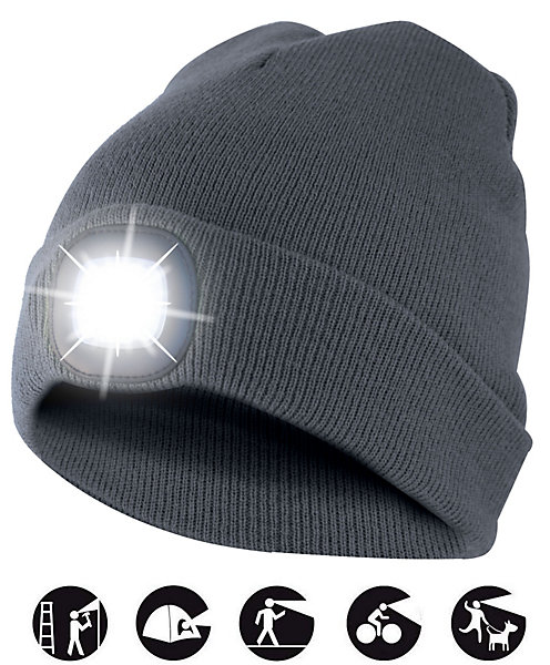 LIGHTHOUSE : Bonnet avec frontale LED rechargeable. Gris foncé
