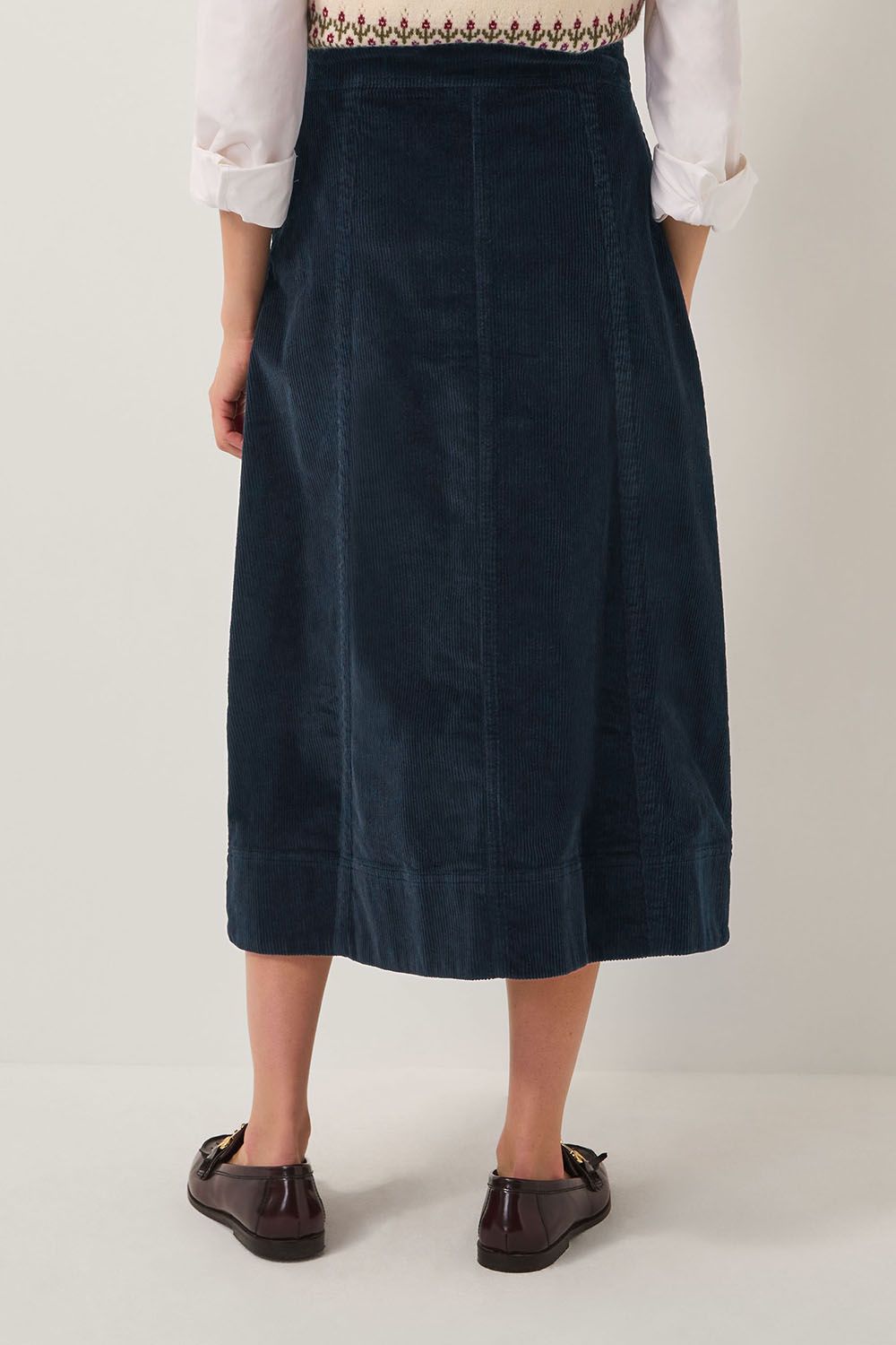 Monsoon Jamie Button Corduroy Midi Skirt Blue