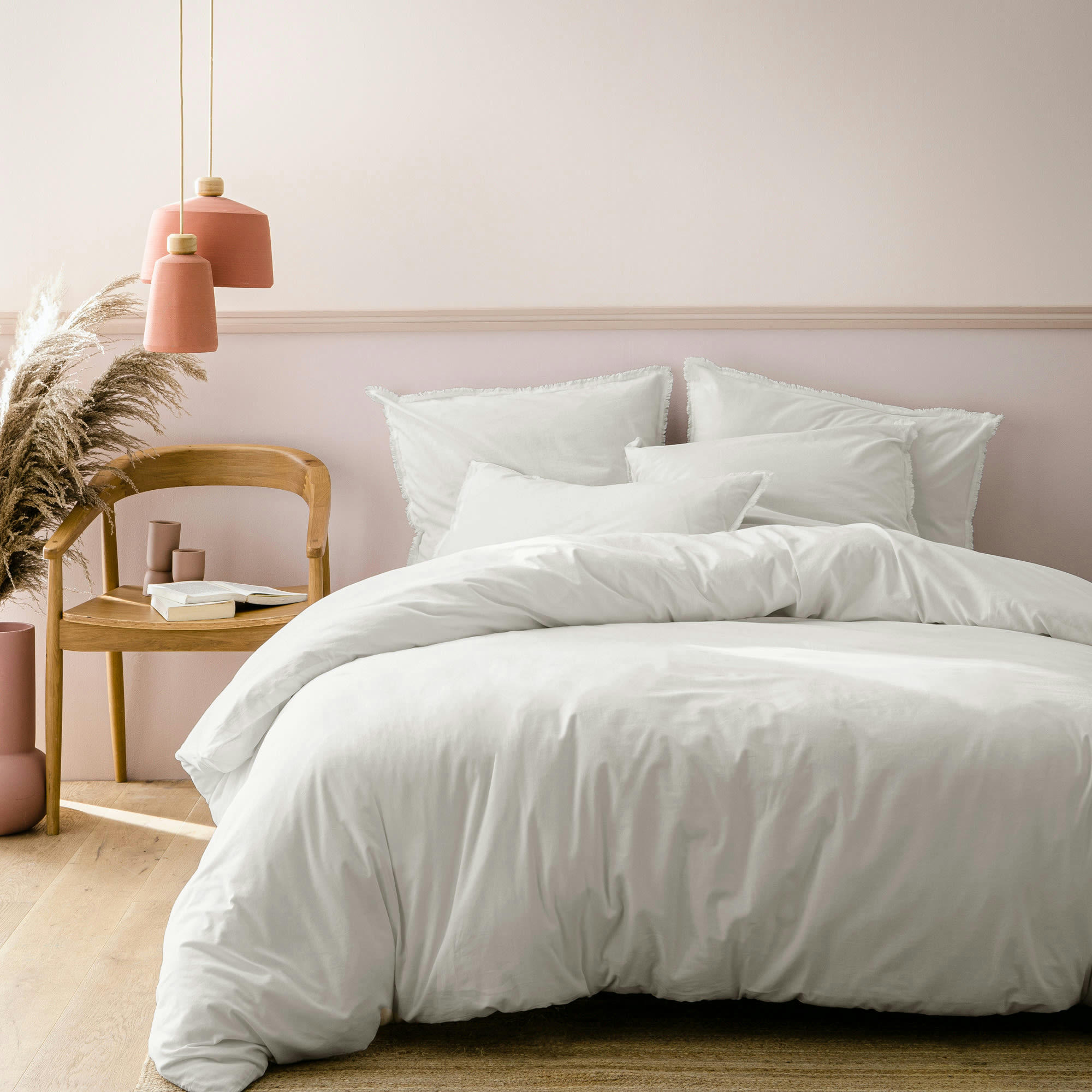COTON LAVÉ - Housse de couette unie en coton lavé Blanc 140x200cm