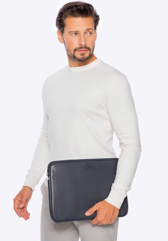 Pokrowiec na laptopa 15,6” ze skóry naturalnej ciemny szary
