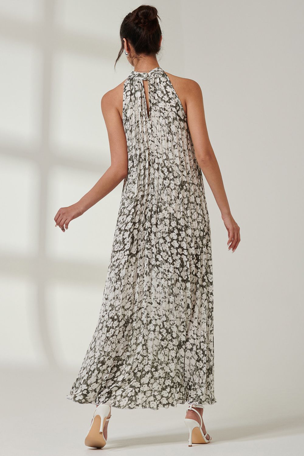 Jolie Moi Abstract Halter Neck Pleated Maxi Dress