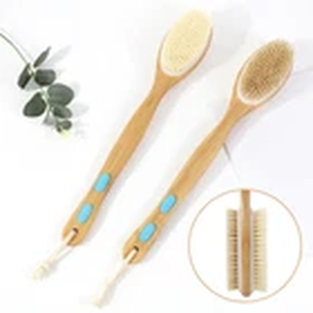 EONLION Natural Wooden Bristle Shower Brush Long Handle Body Scrubber