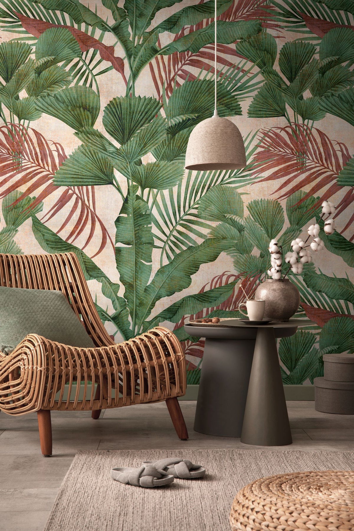 Livingwalls fotobehang jungle-motief groen, beige, rood en bruin - 159 x 280 cm - AS-391852