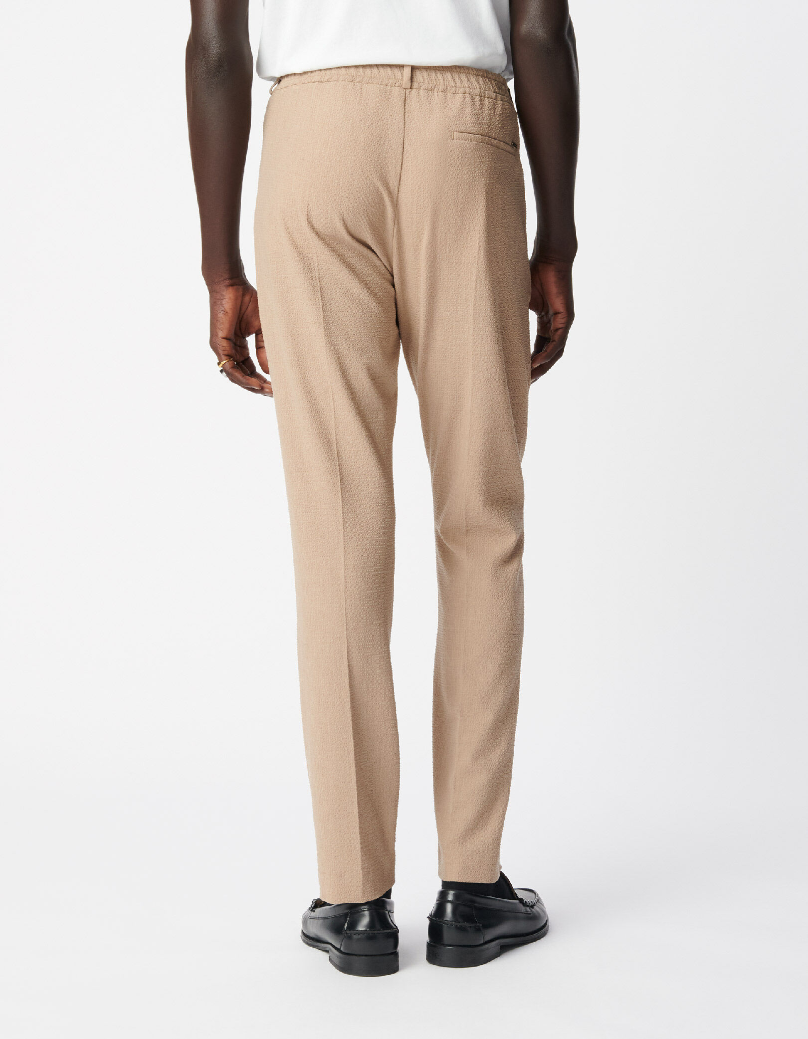 Pantalon de costume beige foncé seersucker Homme