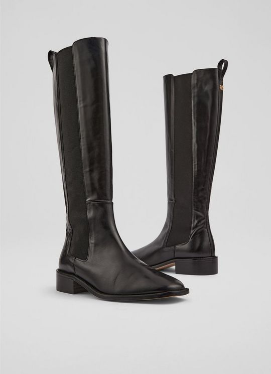 Zara Black Leather Knee Boots