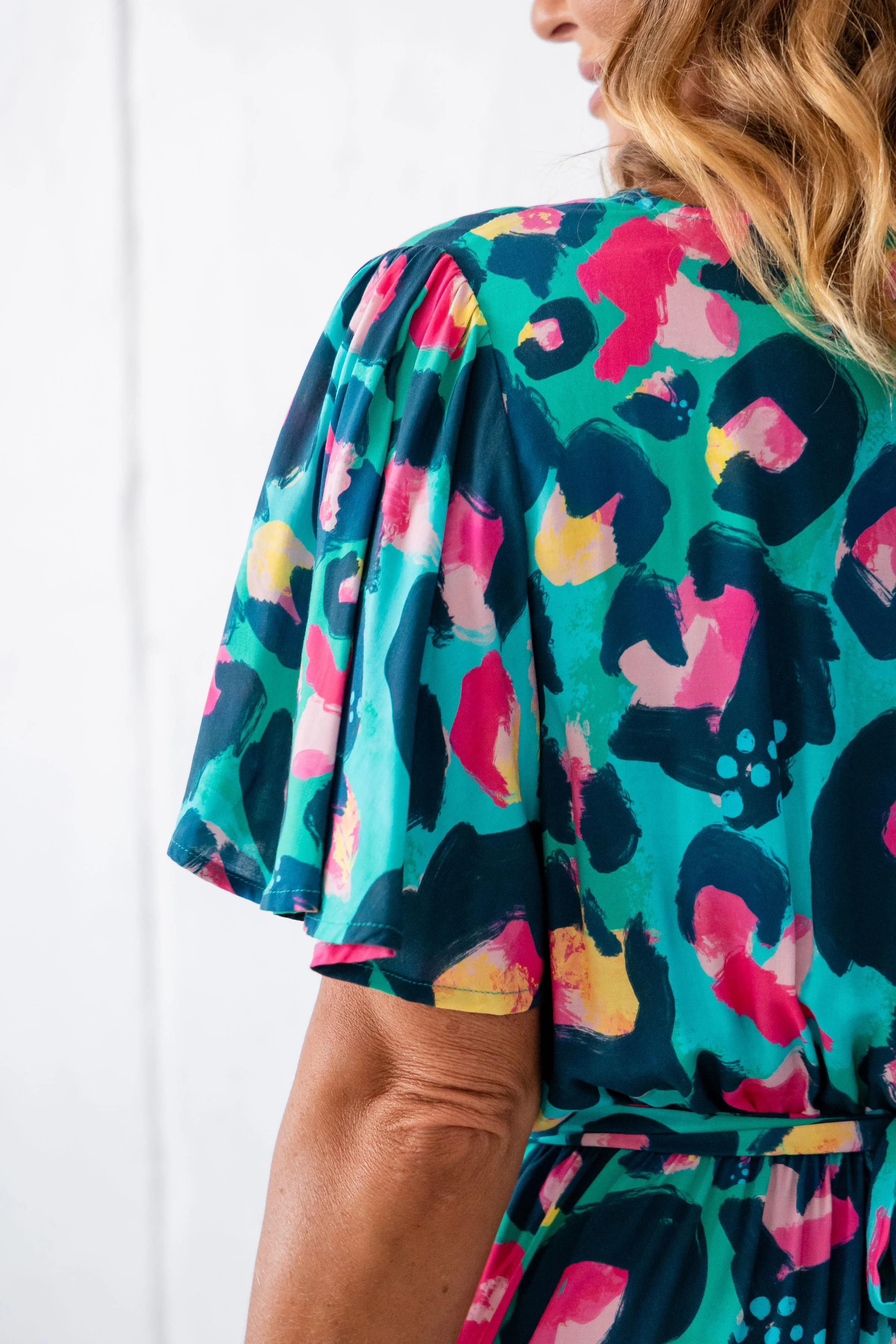 Deni Dress in Green Leopard by Kasey Rainbow