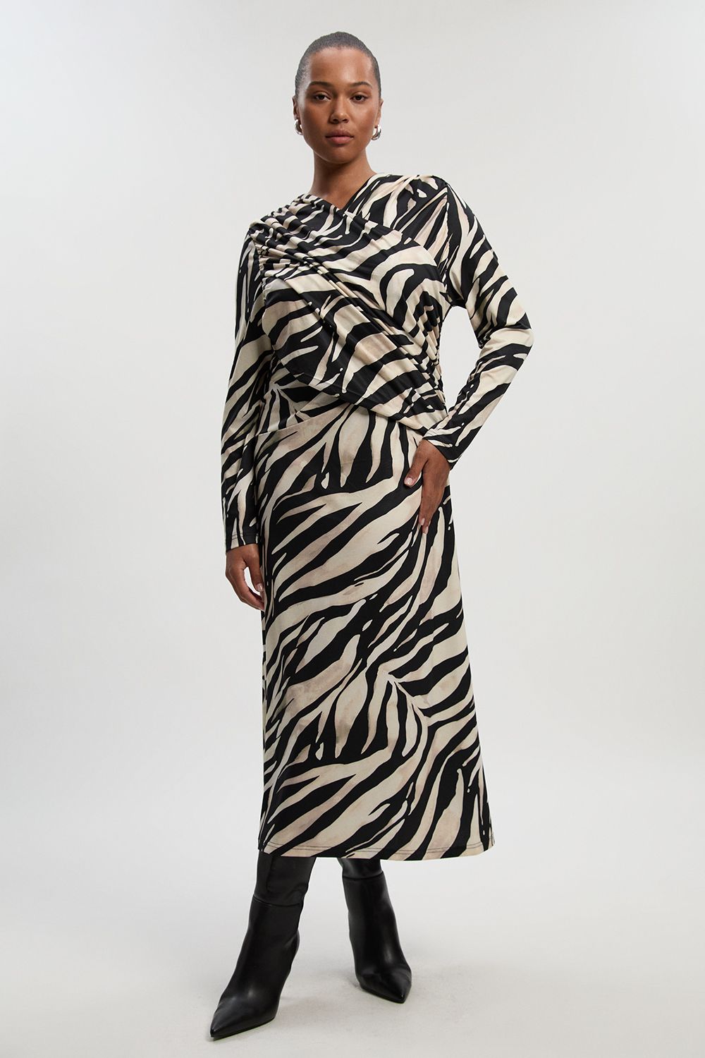 KarenMillen Plus Size Zebra Print Crepe Twist Detail Maxi Dress