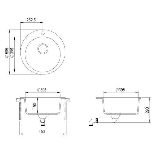NNEVL Granite Kitchen Sink Single Basin Round Black
