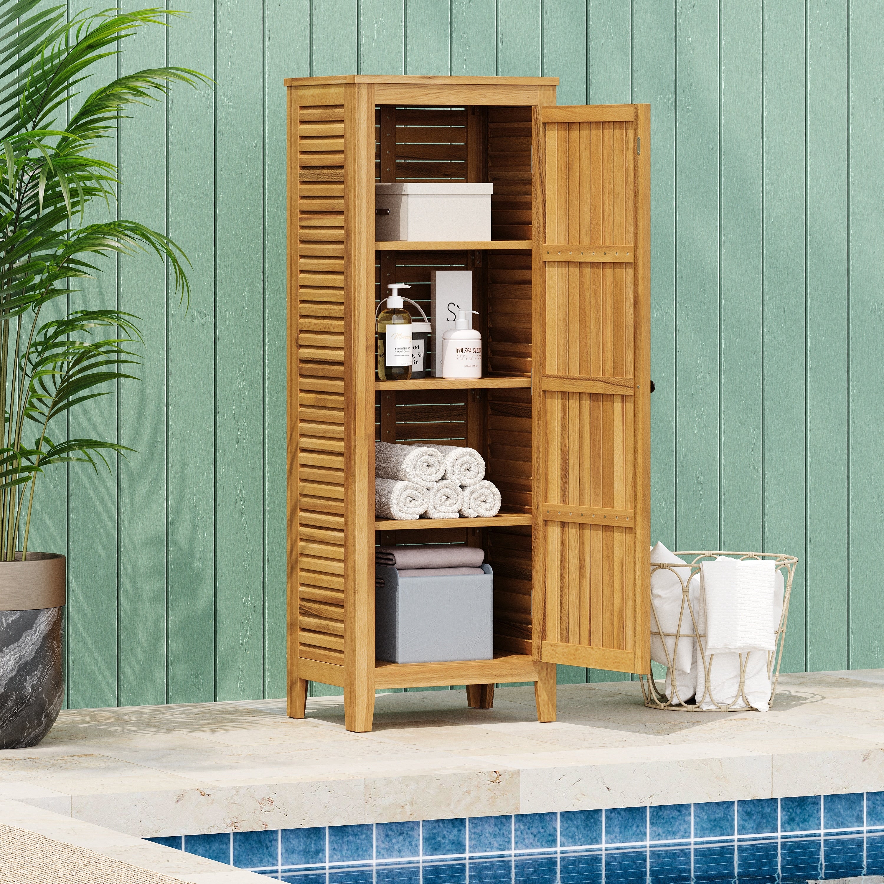 Gribs Acacia Wood Indoor/Outdoor Teak Finish Storage Cabinet by Christopher Knight Home - 61.81 H