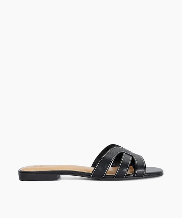 Larrissa Black - Flat Leather Slip On Sandals