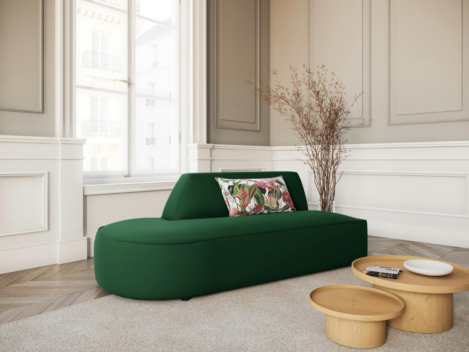 CHARLES - Canapé Modulable Gauche 2 places en Velours Vert