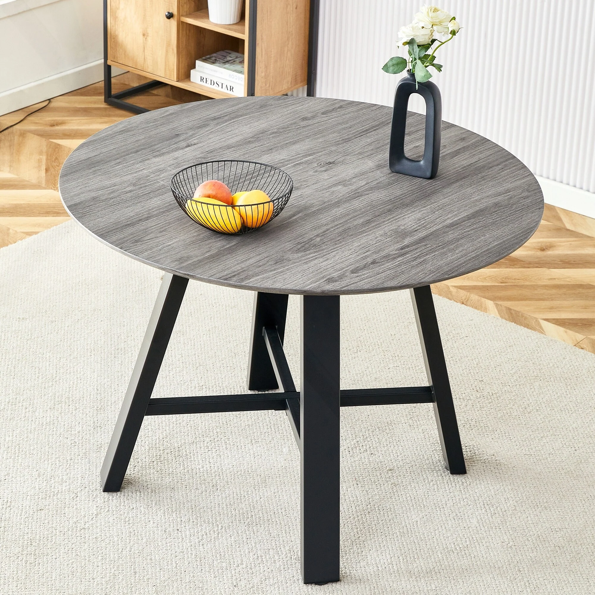 Minimalist Circular Dining Table with Sturdy Metal Legs