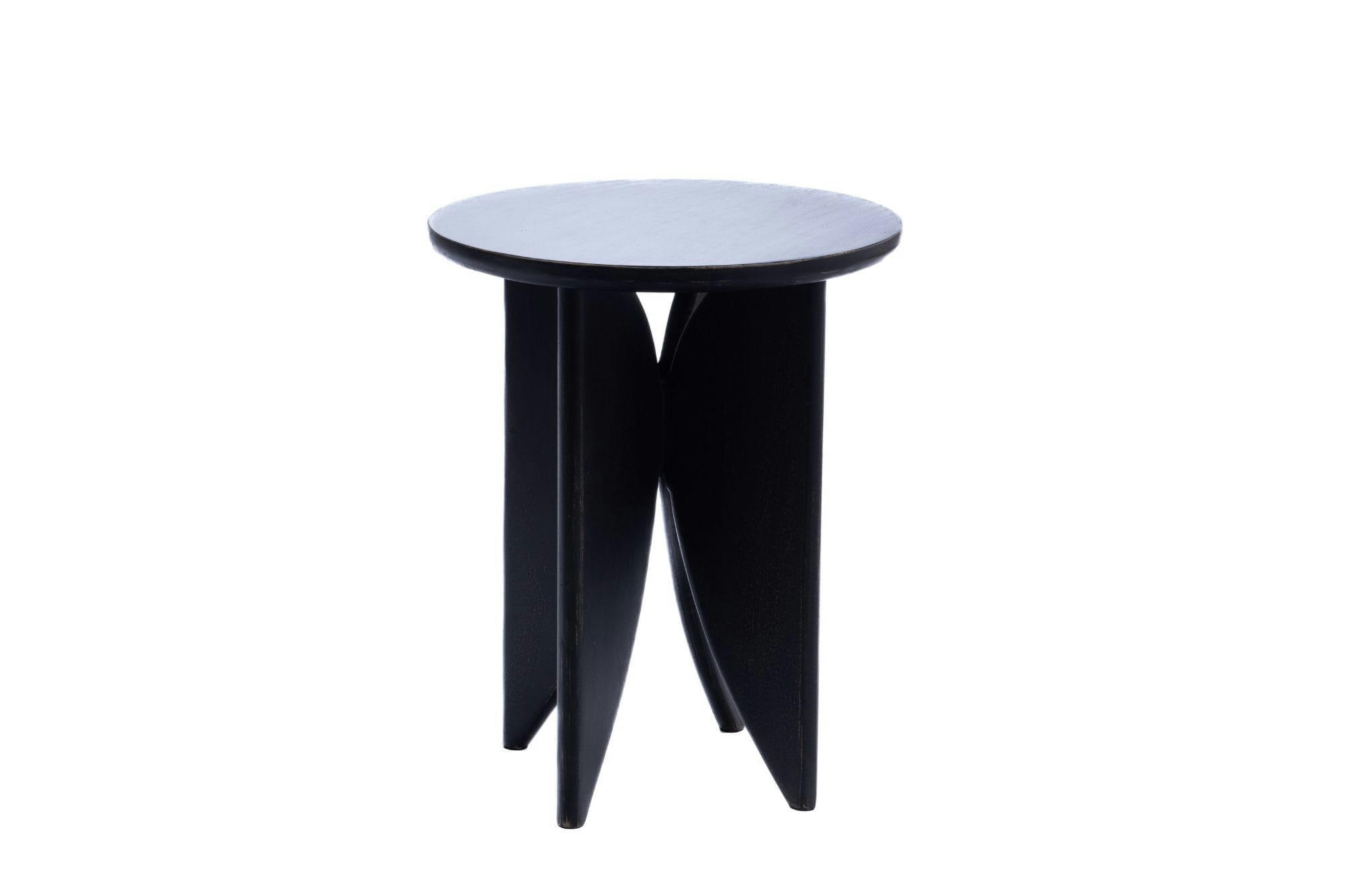 EUDES - Bout de canapé rond en manguier noir patiné D46