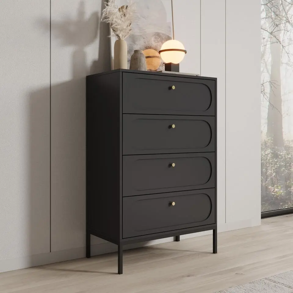 Meubella - Montserrat - Ladekast met 4 lades - Zwart - 80x40x115 cm