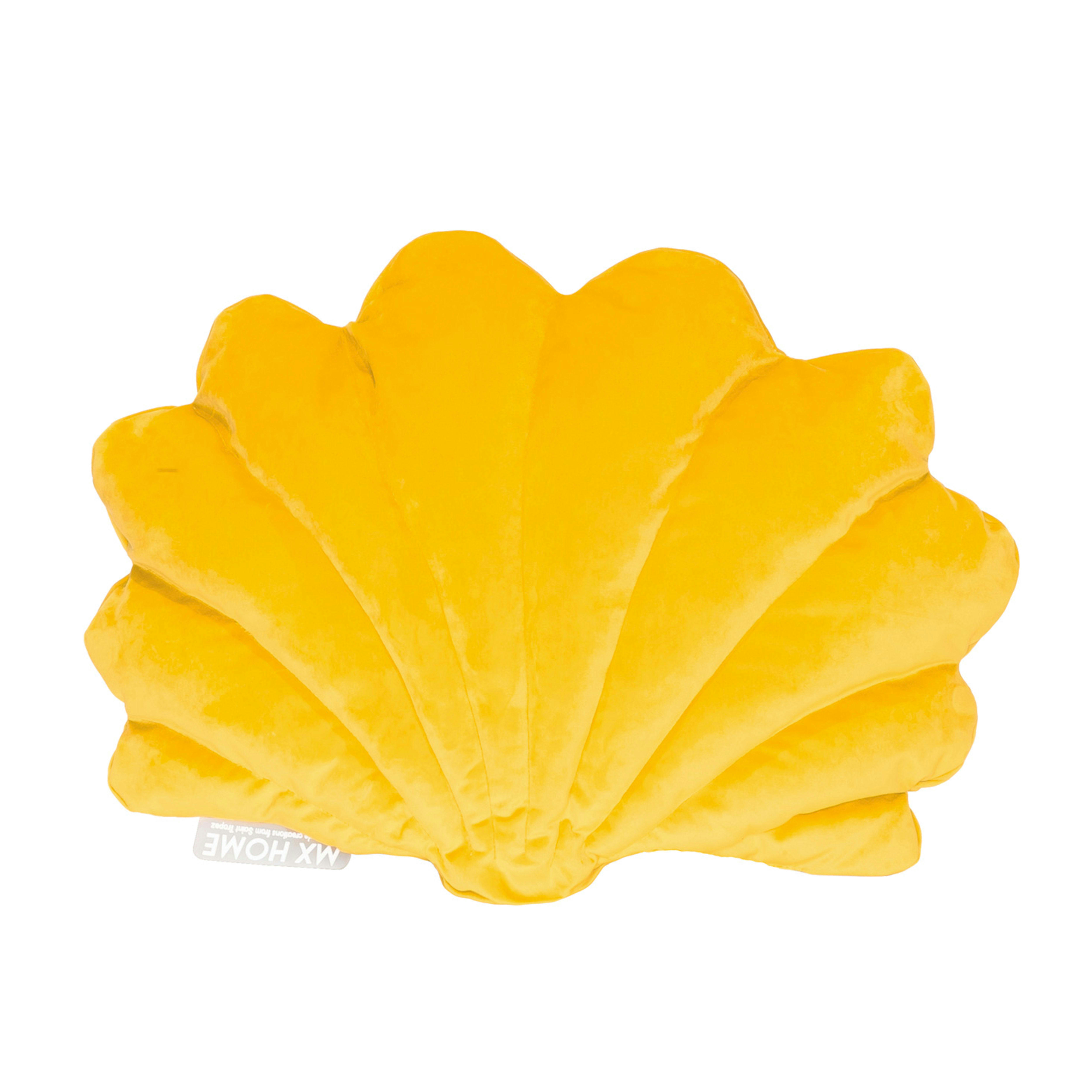 - Coussin coquillage en velours jaune moutarde