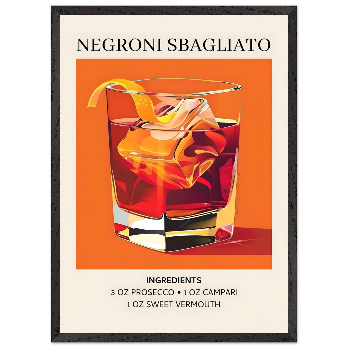 Artfulprints Poster met Lijst Negroni Sbagliato cocktail - Ingrediënten  - 50x70 cm - Oranje