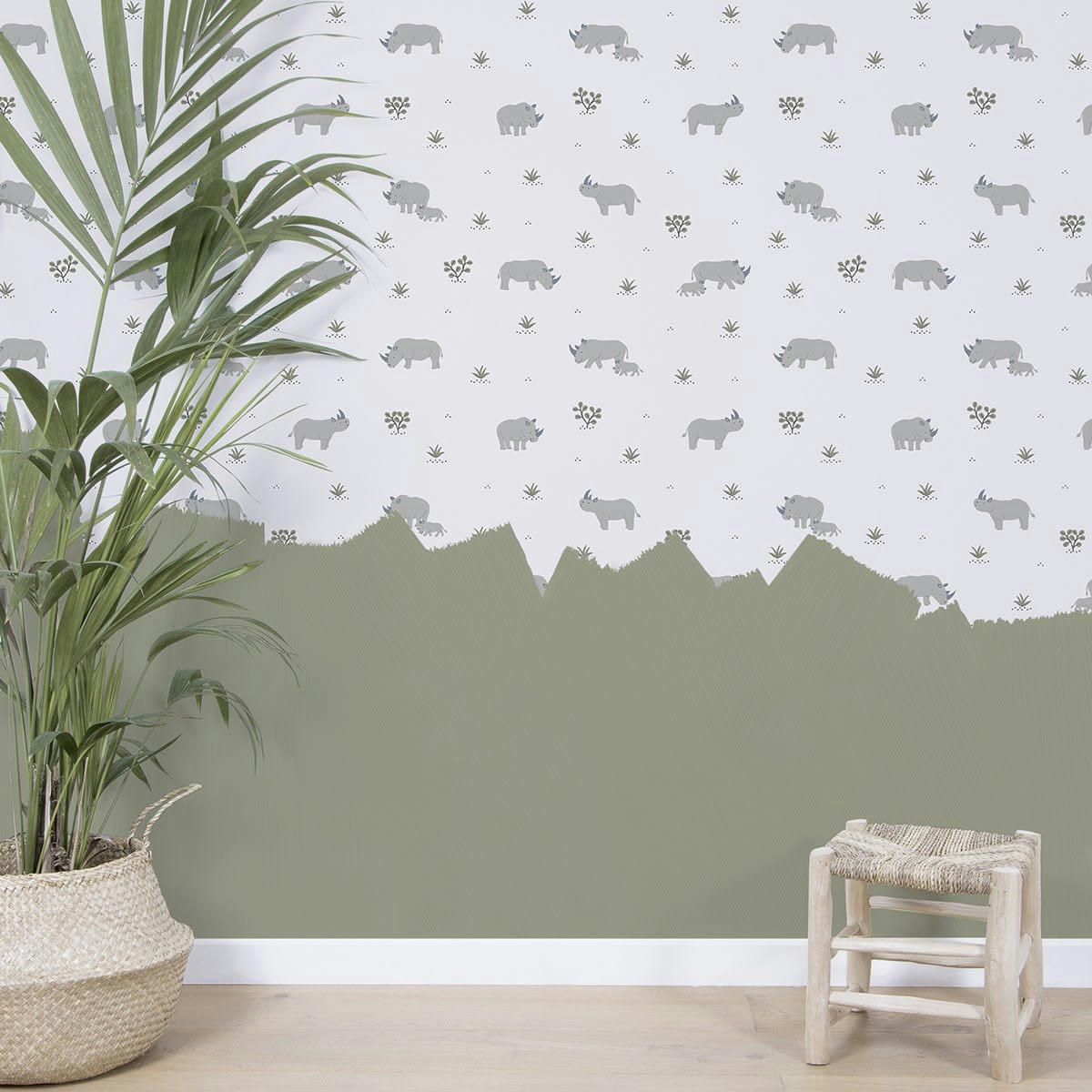 TANZANIA - Papier peint rhinocéros en Papier Bleu 50cm x 10m