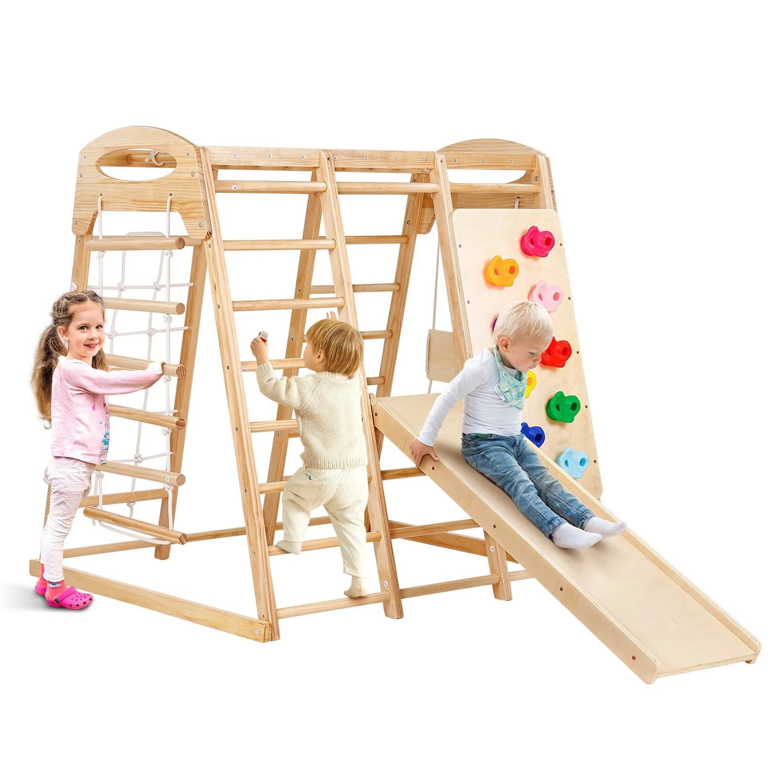 7-in-1 Wooden Toddler Climbing Toys Indoor Playground Suitable for Preschool or Home