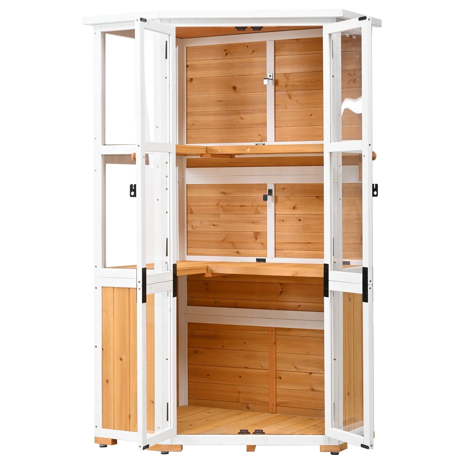 Outdoor Wood Weatherproof Tool Storage Cabinet Shed, Mini Greenhouse