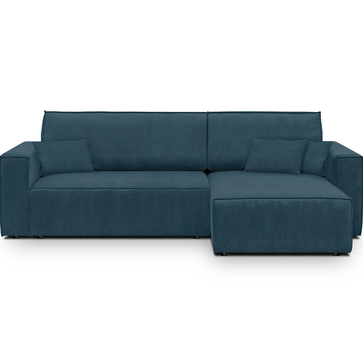 LIVIA NEW - Canapé d'angle convertible 4 places en velours fines côtes bleu nuit